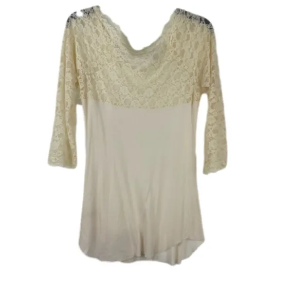 Free People Cream Lace Sleeved Romantic Fairycore Regencycore Ribbed Top - Image 6