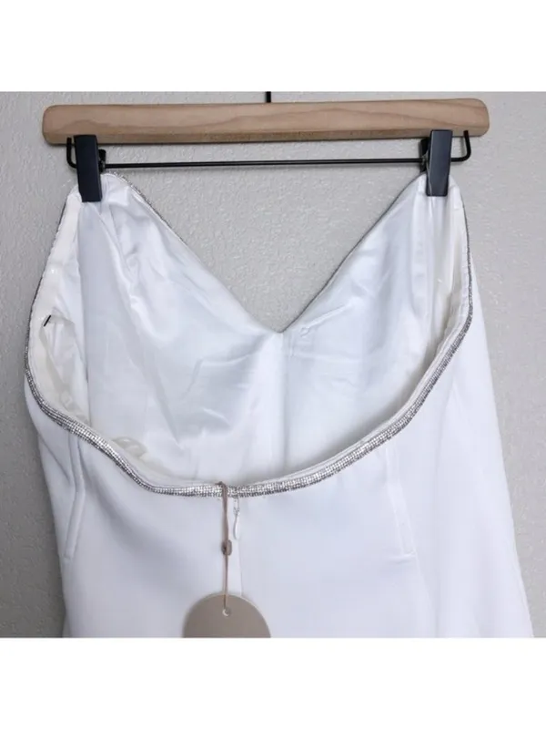 NWT Meshki Suiting Mini Dress XL White Diamante Rope Crystal Trim Strapless - Image 12