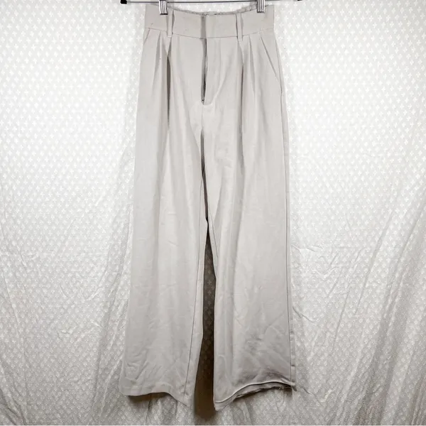Abercrombie & Fitch Cream High Rise Pleated‎ Wide Leg Trouser Pants - Image 2