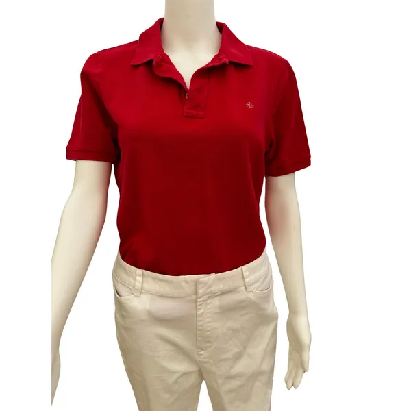 Vintage 90s Ralph Lauren Women’s Red Polo Shirt Medium - Image 6