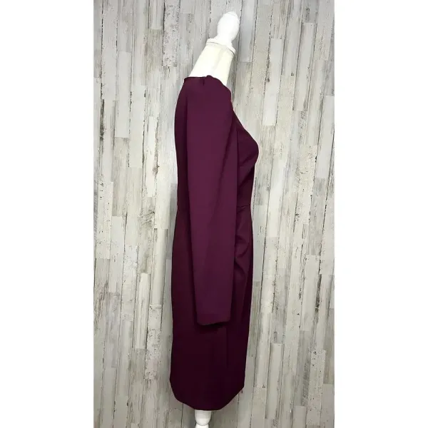 Trina Turk Women's Size 6 Burgundy V-Neck Puff‎ Sleeve Knee Length Dress - Image 3