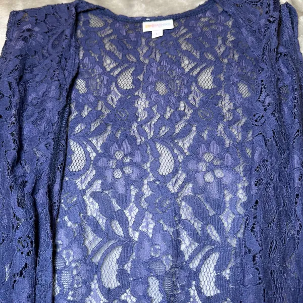 LuLaRoe Womens Size Large Blue Floral Lace Long Duster Vest Sleeveless Open - Image 6