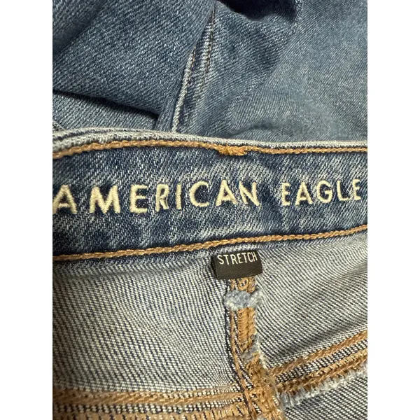 American Eagle Women's Blue Distressed Stretch High Rise Mom Denim Jeans Size 0 - Image 4