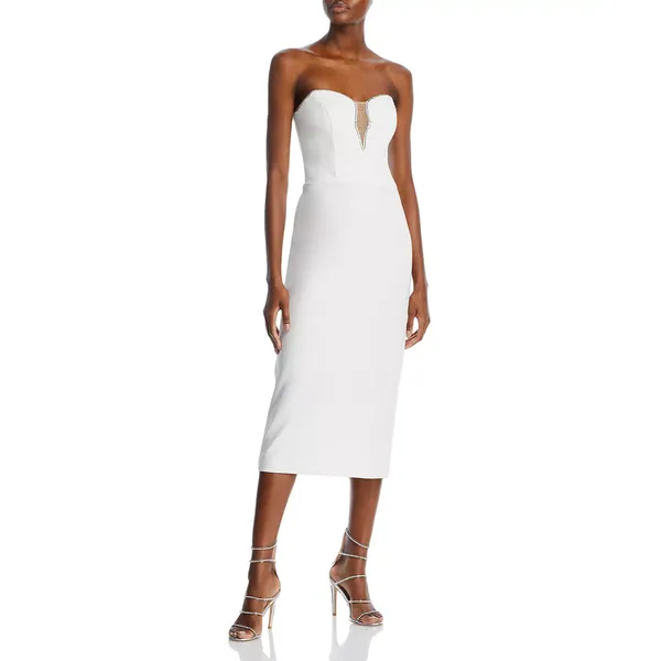 AQUA‎ Rhinestone Embellished Strapless Crepe Midi Dress Size 6 New - Image 6