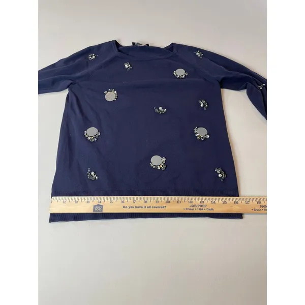 Ann Taylor Navy Knit Rhinestone Detail Long Sleeve Top Size S - Image 6