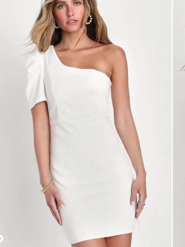 LULU's Sexy Chic HOneymoon Bachelorette Engagement Bridal One Shoulder Mini - Image 2