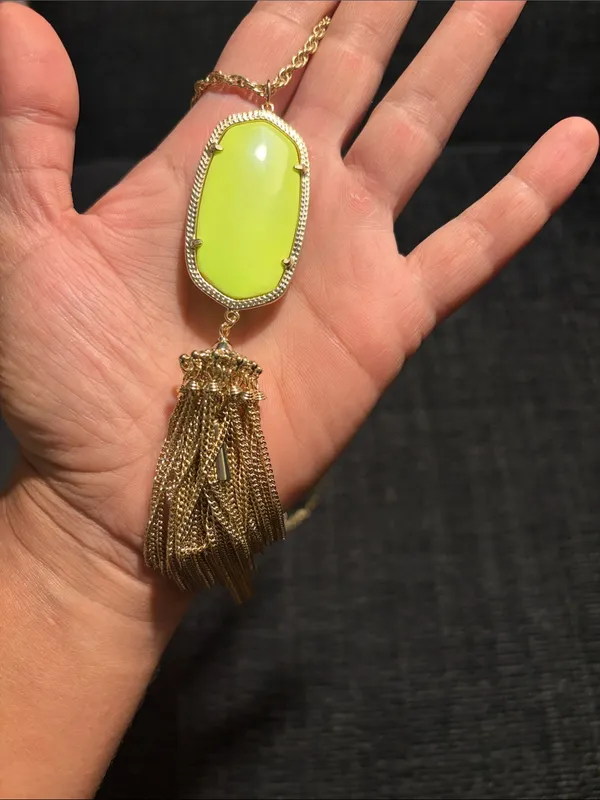Rare Retired Kendra Scott Rayne Gold Neon Yellow Chartreuse Tassel Necklace - Image 2