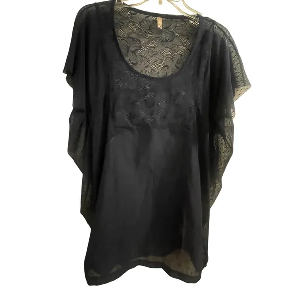 Free People Navy Blue Sheer Lace Mesh Point Desprit Boho Kimono Top Medium‎ - Image 7