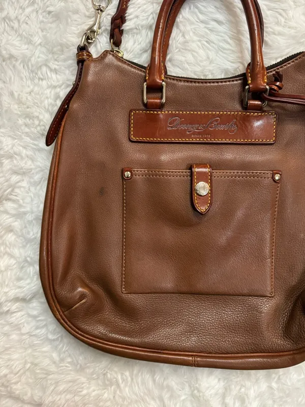 Dooney & Bourke Florentine Vacchetta Leather Crossbody Satchel in Caramel Brown - Image 12