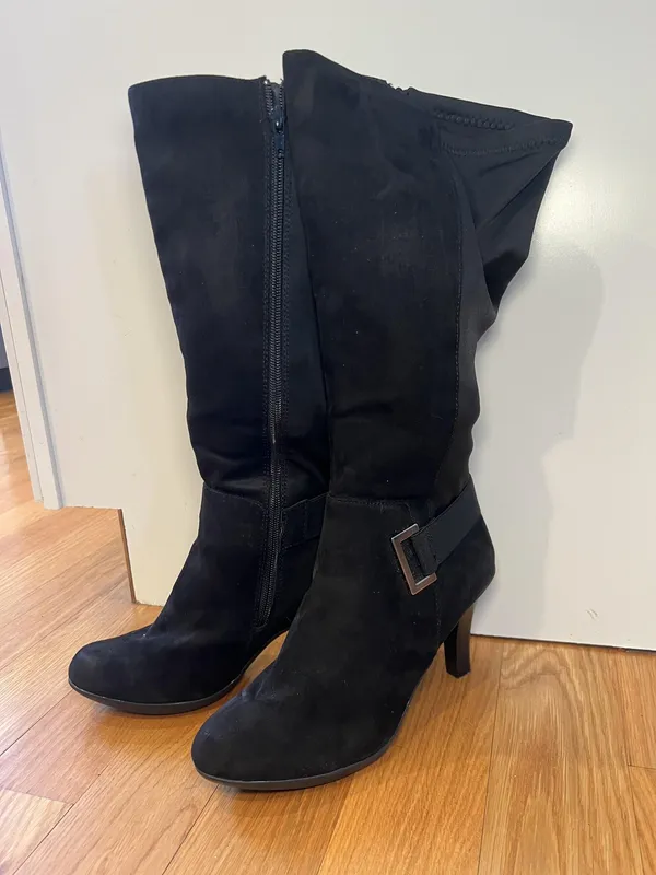Kelly & Katie Boots Womens Size 9 Black Motif Tall Knee High Riding Buckle Zip - Image 3