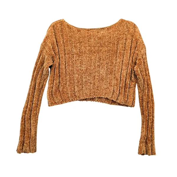 Yellow Crop Chenille Ribbed Y2K Favlux Vintage‎ Academia Cozy Sweater Small - Image 2