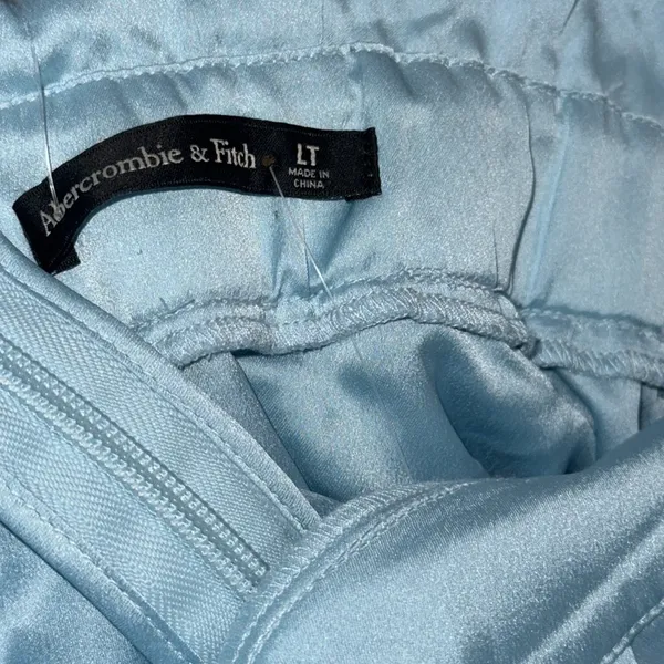 NWT Abercrombie & Fitch Plunge Pleated Satin Mini Dress Sky Blue LT - Image 7