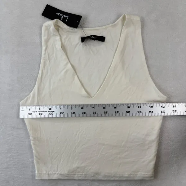 Lulus Womens V-Neck Crop Top Cream Ivory Sleeveless Stretch Knit Small 50003 NWT - Image 3