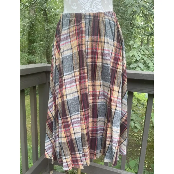 Source Unknown Vintage 60s 70s Wool Plaid Midi Skirt Pleated Preppy Fall Earth Tones Size 32 - Image 3