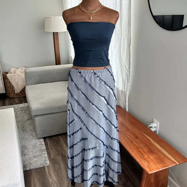 Vintage Lena Gabrielle Skirt Sz 6 Denim Frayed Maxi Y2K Neo Nostalgia Indie Boho - Image 8