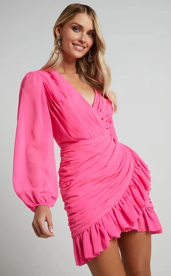 ShowPo neon pink Ruffle mini dress - Image 2