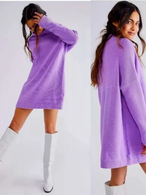 Free People Ottoman Slouchy Tunic Sweater Purple Small in Violet Lilac - Image 2