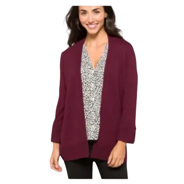 Evolution by Cyrus Myna Cardigan Small Burgundy Open Front Button Sleeve NWOT - Image 9
