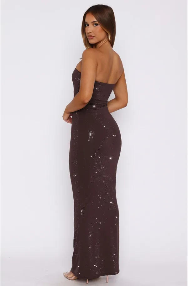 White Fox Platinum Maxi Dress Chocolate - Image 2