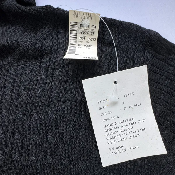 NEW Parisian Black Silk Cable Knit Turtleneck Sweater Womens Large Luxury VTG - Image 3