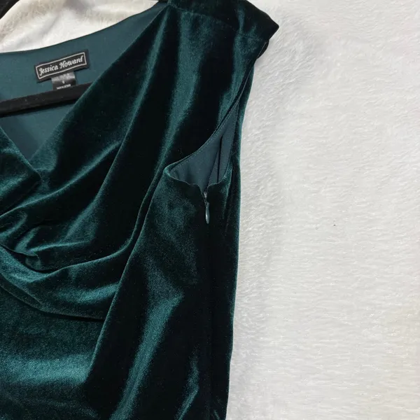 Jessica Howard 6 Emerald Green Velvet Cowl Midi Dress Cocktail‎ Evening Wedding - Image 5