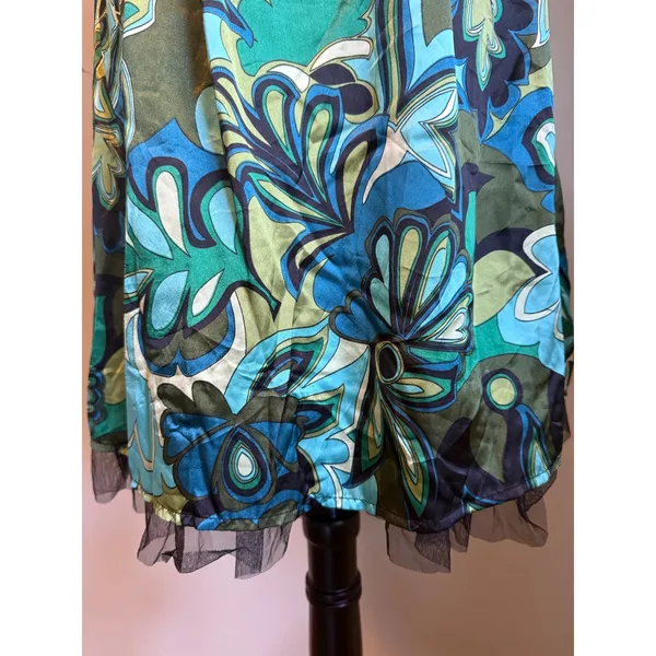 Love‎ Tease Green Aqua Floral Satin Fit Flare Dress Tulle y2k 5 NWT retro dainty - Image 2