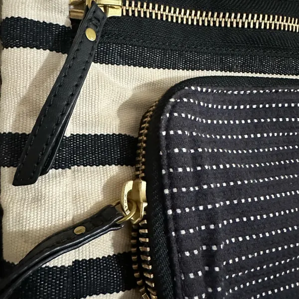 Fossil Striped Tote in Navy and Cream - Image 3