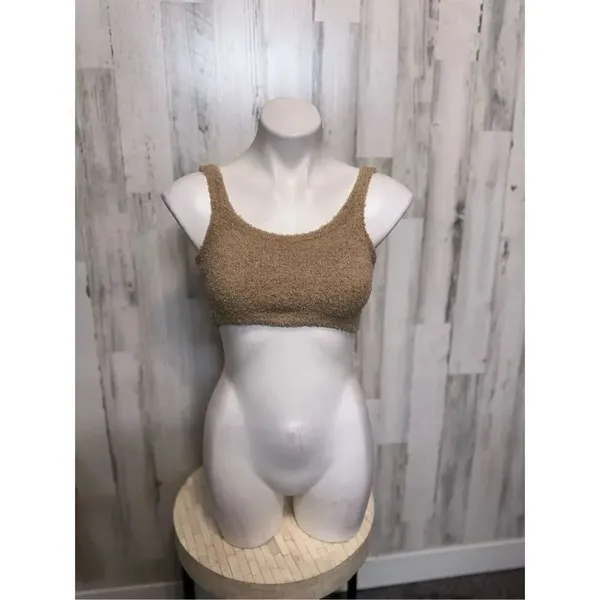 If It Were Me Teddy Lounge Set XS | Fuzzy Bralette & Wide Leg Pants | Cozy Tan T - Image 3