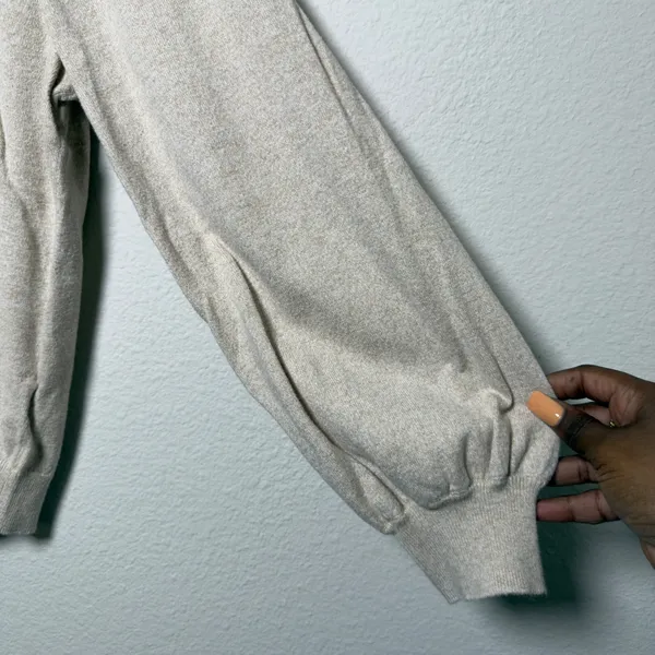 J. Crew Women Cotton Cashmere Sweater XL Beige Minimalist‎ Preppy FIsheraman - Image 4