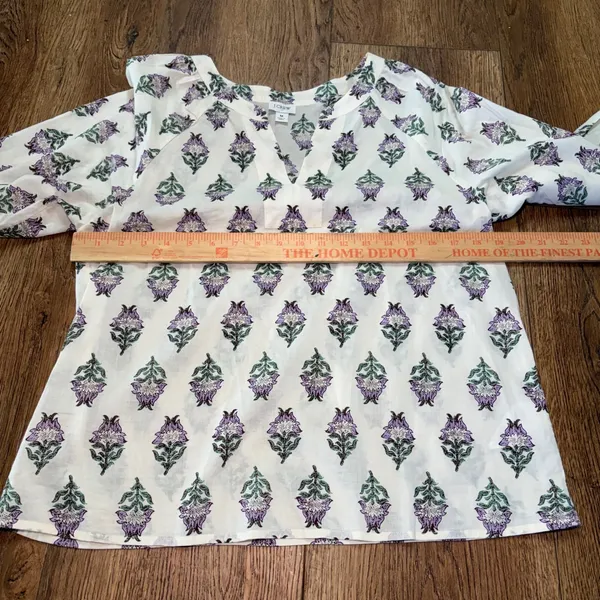 J Crew Floral 100% Cotton Split Neck Blouse Purple White Womens Size M Fall boho - Image 6