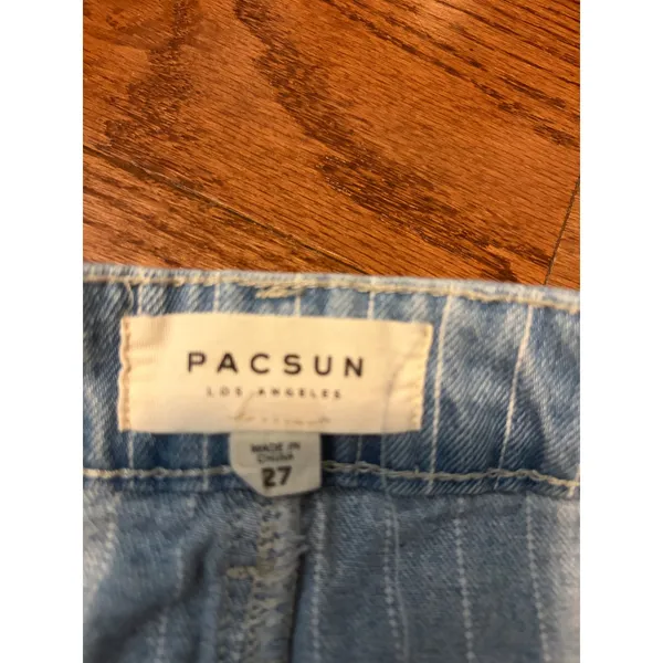 PacSun Denim Mini Skirt Women 27 Light Blue Pinstripe Carpenter Utility Skirt‎ - Image 4