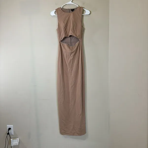 NBD Women's Small Long Dress Beige Nude‎ Cutout Slit Stretch - Image 2