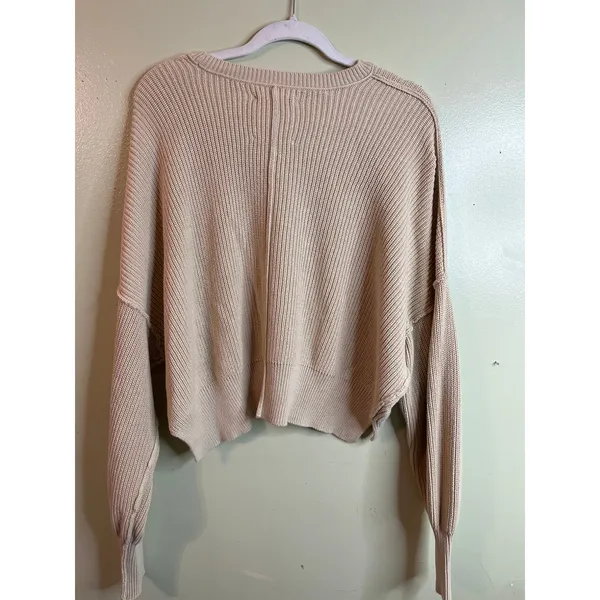 Aerie Ribbed Knit scoop neck Sweater Balloon Sleeve Cropped Relaxed Fit Size M - Image 12