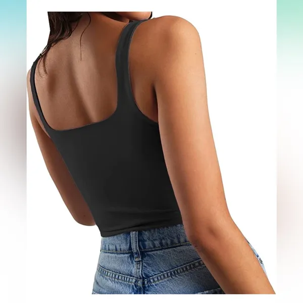 NEW Strappy Tank Neck Double Layer Workout Fitness Casual Basic Crop Tops M - Image 2