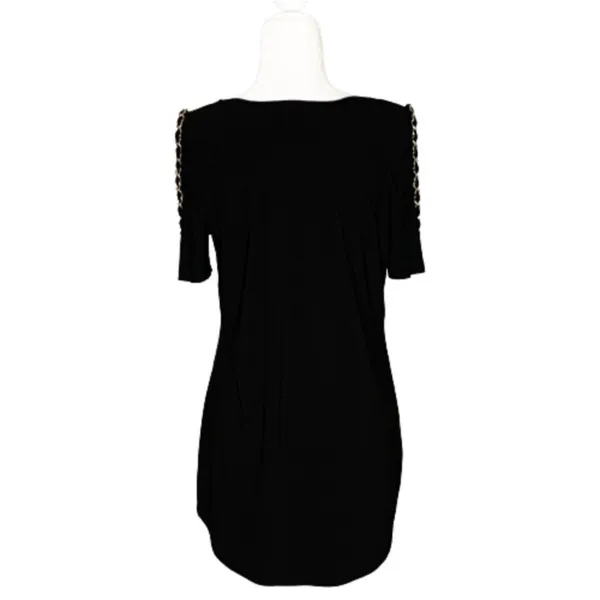 Coco Bianco Top Black Cold Shoulder Gold Chain Strap Detail Top Size Medium NEW - Image 3