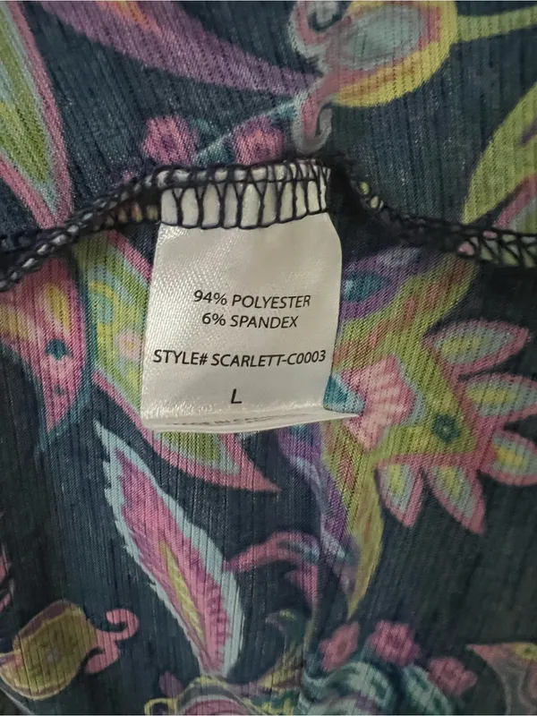 Dear Scarlett Floral Navy Paisley Midi Dress with pink, green, & blue accents - Image 6