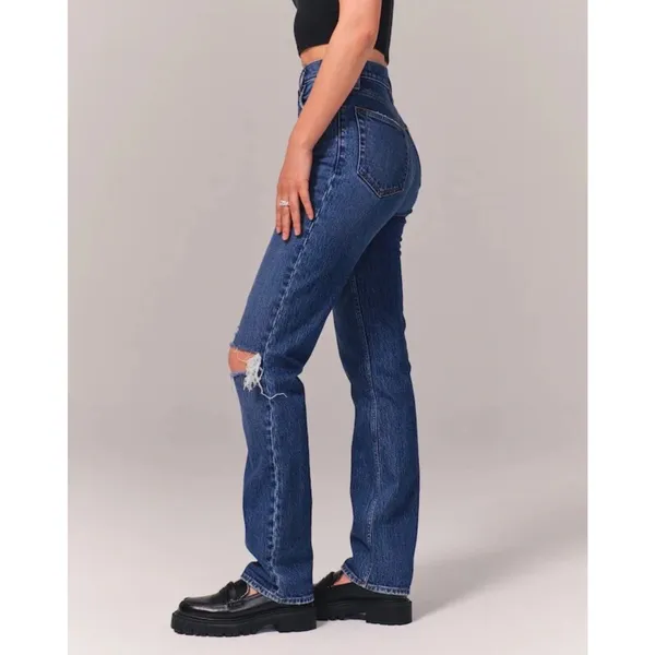 Abercrombie & Fitch The 90's Straight Ultra High Rise Jeans Ripped Knee Size 29 - Image 3