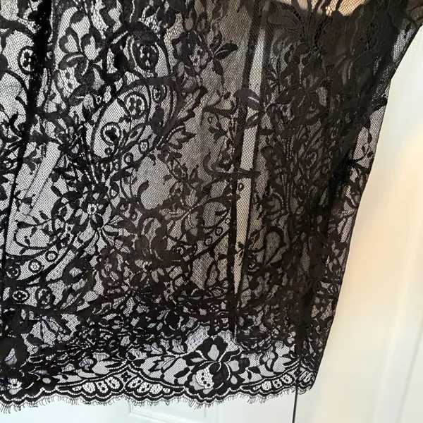 Lulus‎ Total Romance Lace Overlay Bodycon Midi Dress Black Nude Women's Size L - Image 10