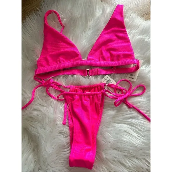 Aerie hot pink bikini xs cheeky tong like bikini new with tags sexy skimpy - Image 3