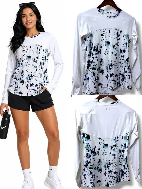 Calia | NWOT White Black Teal Abstract Print Long-Sleeve Athletic Top (size S) - Image 2