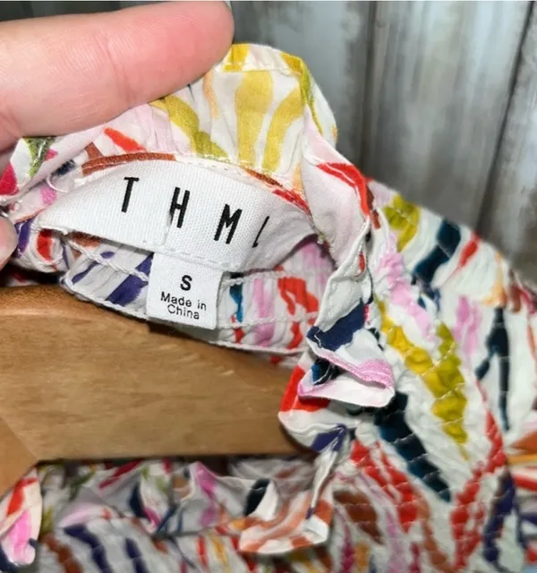 THML Smocked Multi Colored Blouse Small - Image 5