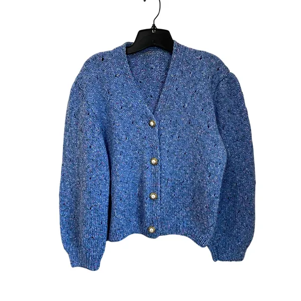 Source Unknown Boutique‎ Dreamy Blue Pointelle Knit Cardigan with White Buttons Size Medium - Image 2