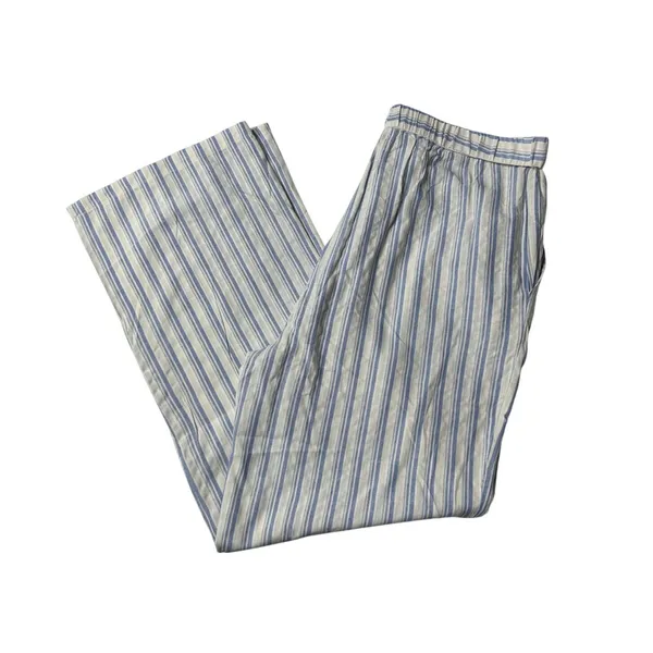 Coco Carmen Blue White Striped Wide Leg Pants L XL Coastal Linen Blend NWT - Image 3