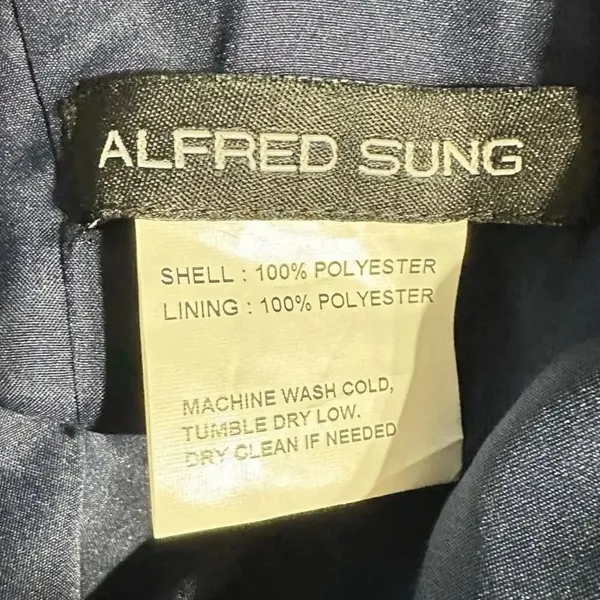 Alfred Sung Maxi Gown Women's 14R Navy Blue Square Neck Satin A-Line Sleeveless - Image 9