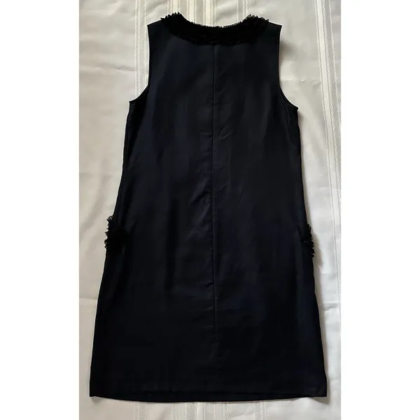 Ann Taylor Loft Size 4 Black Shift Dress Pocket Ruffle Trim Career Cocktail EUC - Image 7