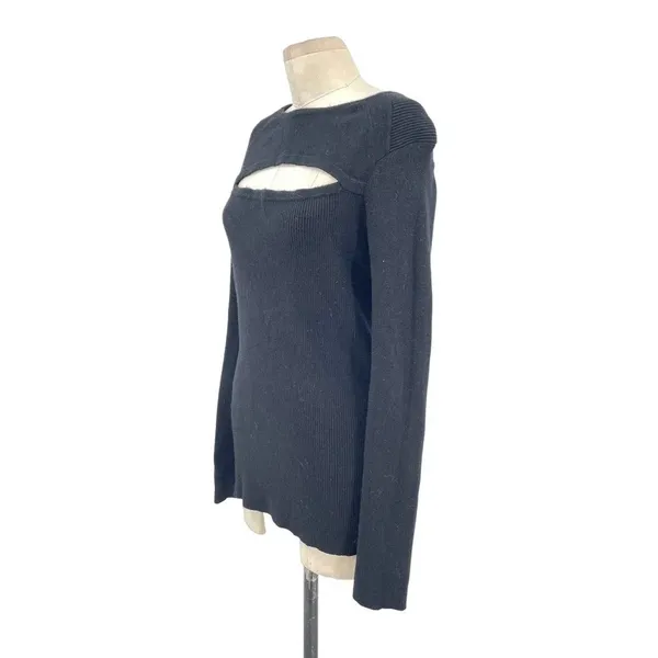 Torn by Ronny‎ Kobo Cut Out Neckline Black Long Sleeve Ribbed Sweater Size Large - Image 2