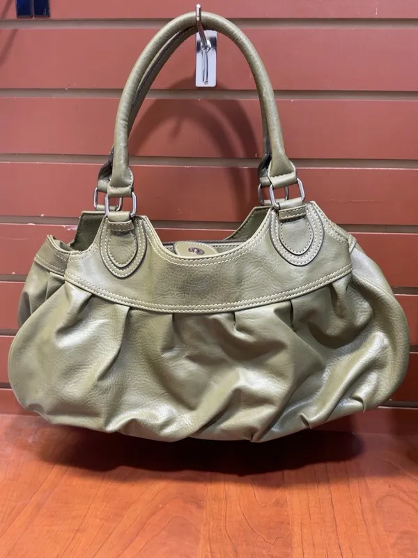 Emilie M Olive Green Ruched Satchel Shoulder Bag - Image 3