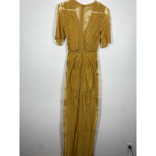 Socialite mustard embroidered lace plunge maxi dress Size Xs 100% Nylon & Cotton - Image 10