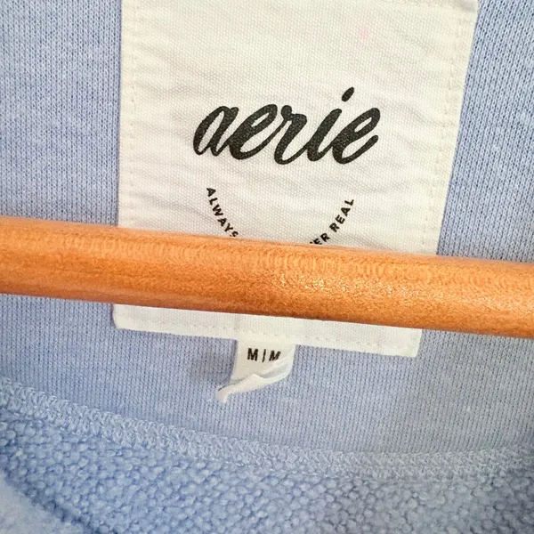 Aerie Sweatshirt Crewneck Medium Blue Fleece Knit Texture Oversized Cozy - Image 7