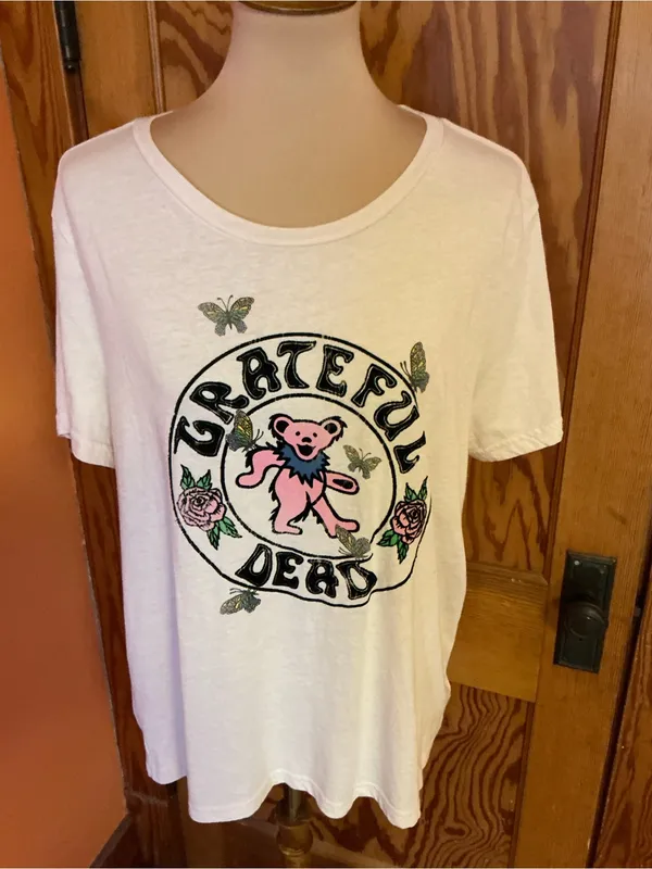Grateful Dead Lucky Brand Dancing Bear Roses Flocked Graphic Tee XL - Image 7